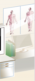 イアトリズム事典 知っておきたい『病気と症状』の診察室に貼られた「人体解剖図譜」とパソコンの風景